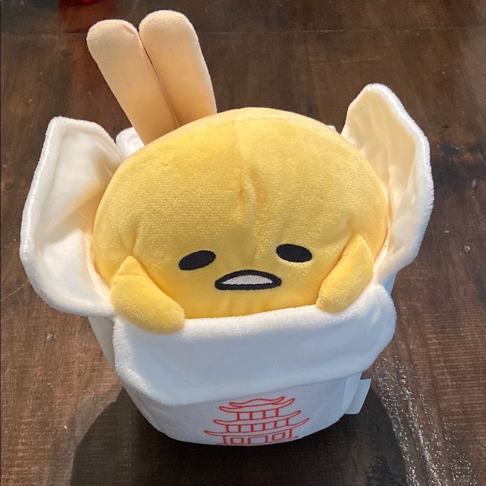 Gudetama Plush Toy in dumpling take out box Lazy Egg Sanrio
